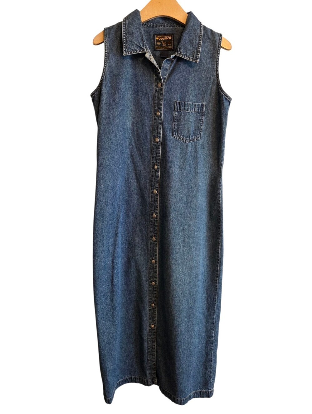 Vintage Woolrich Y2K Long Denim Cotton Sleeveless Maxi Dress Cottagecore Sz M